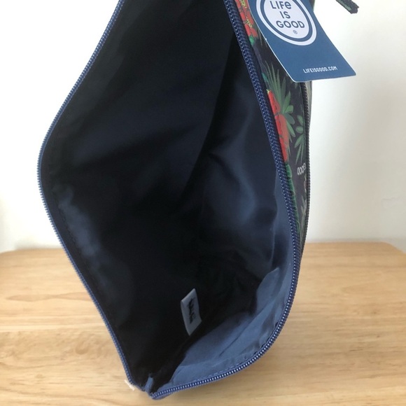 Life Is Good Blue Tropical Floral Hibiscus Pattern Carry All Travel Canvas Pouch - Picture 8 of 9